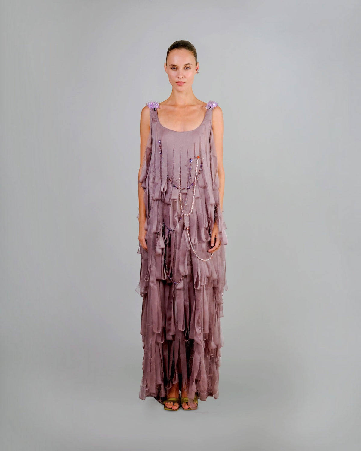 Tiered Floral Appliqué Gown