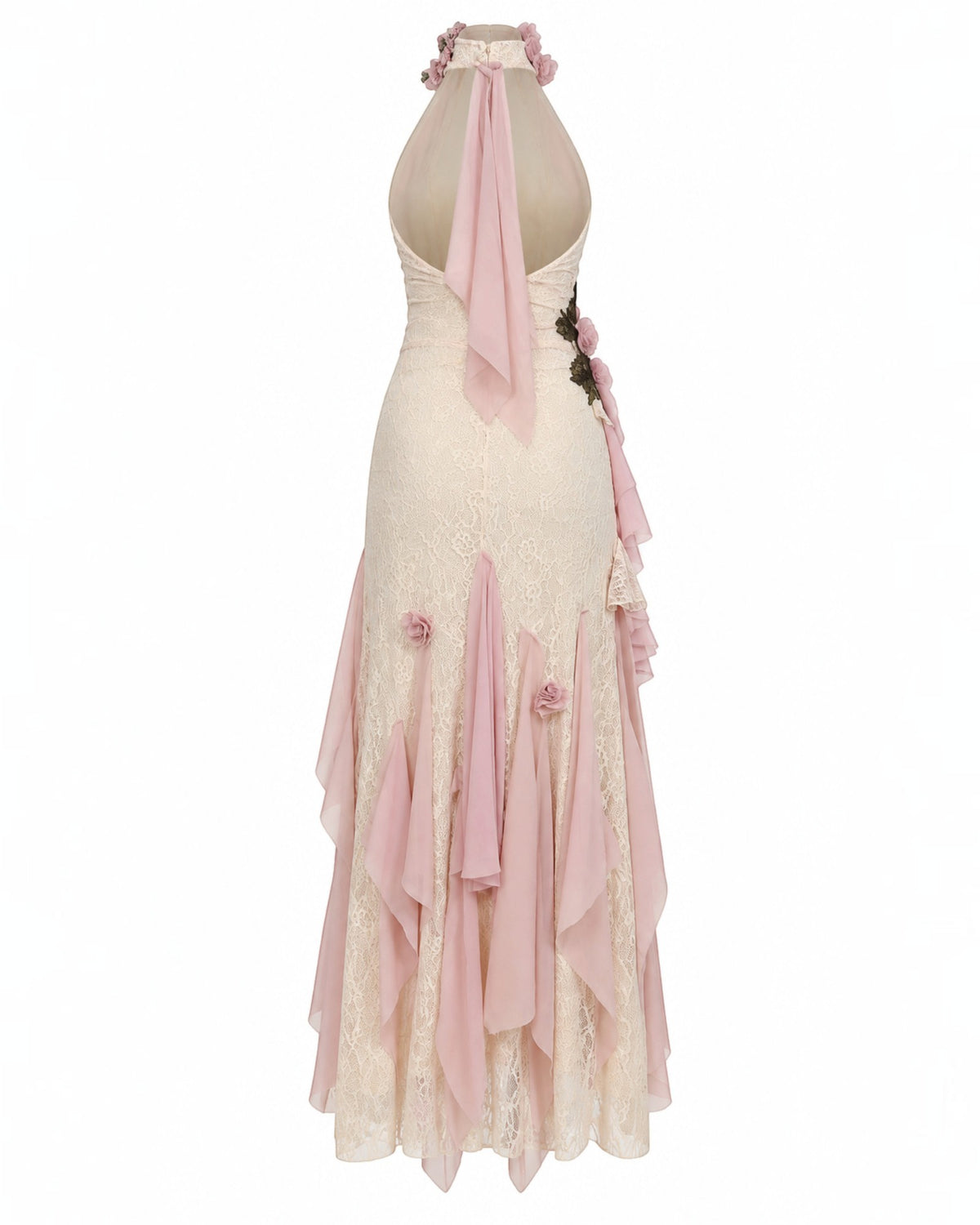 Floral Appliqué Ruffle Gown