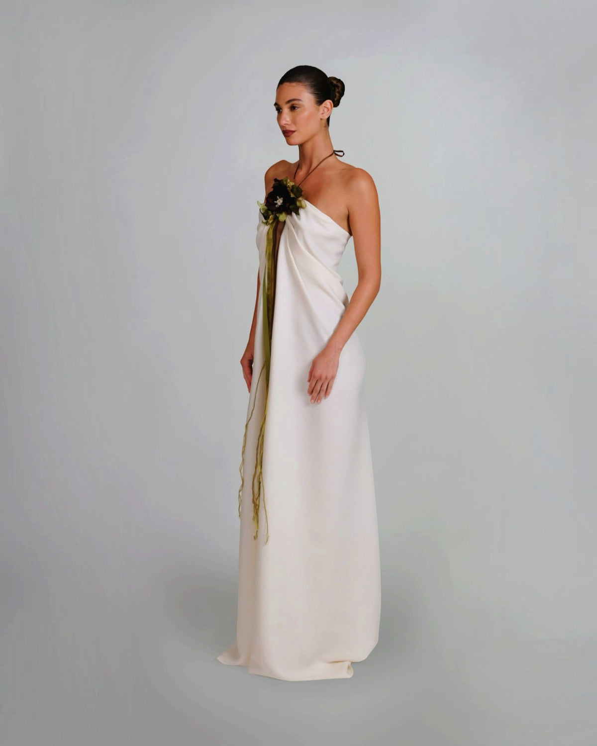 Floral Ribbon Fringe Halter Gown