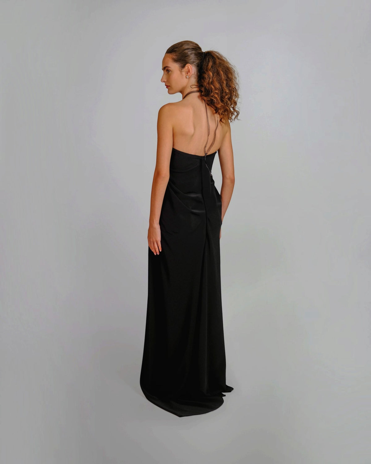 Floral Appliqué Halter Column Gown