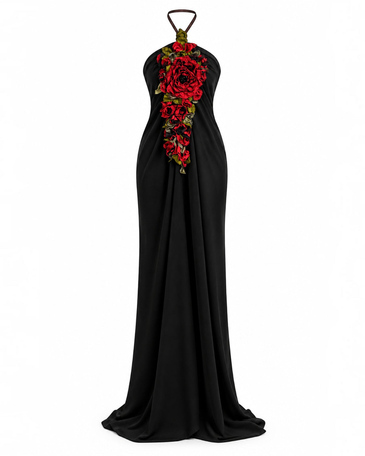 Floral Appliqué Halter Column Gown
