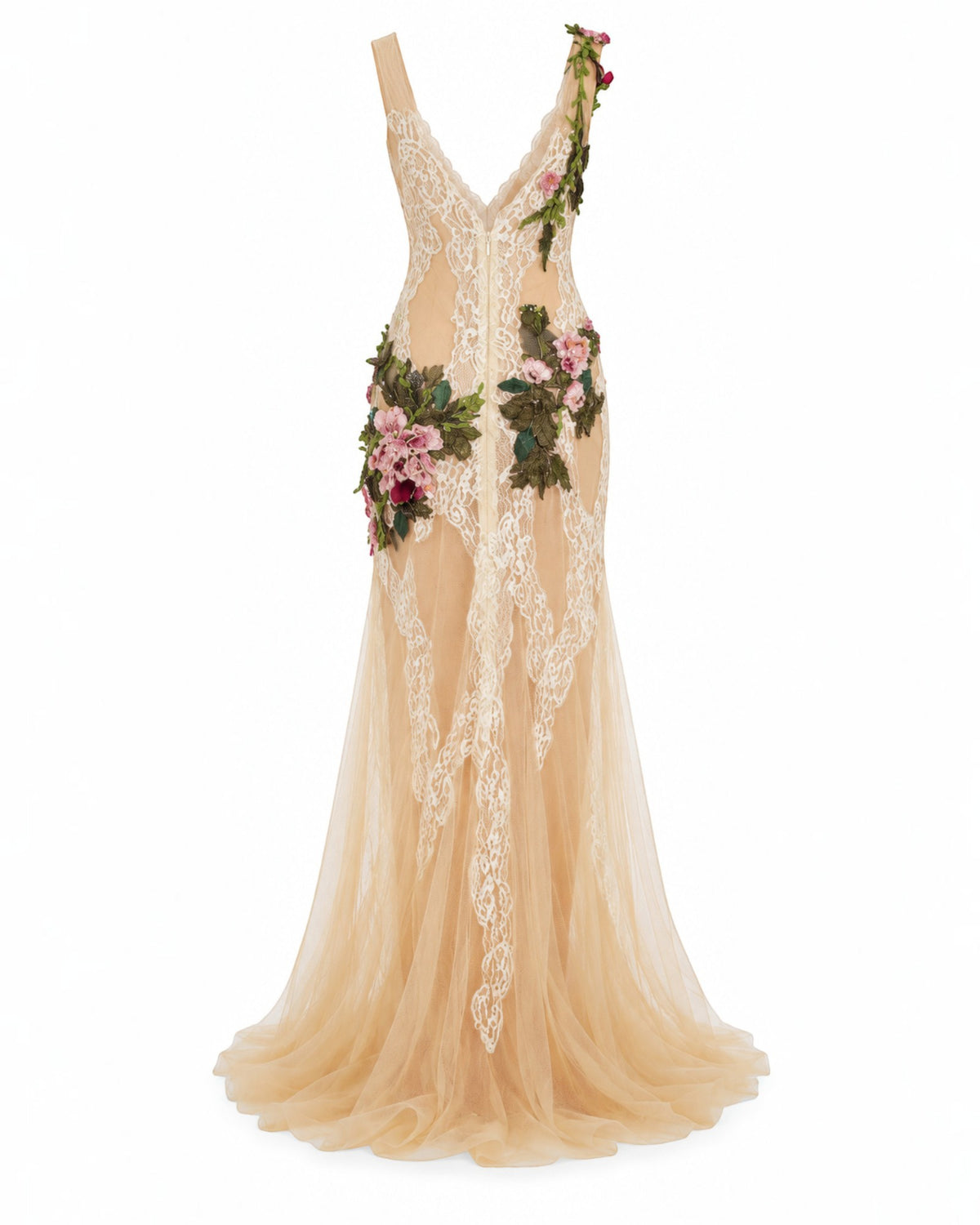 Embellished Sheer Lace Gown