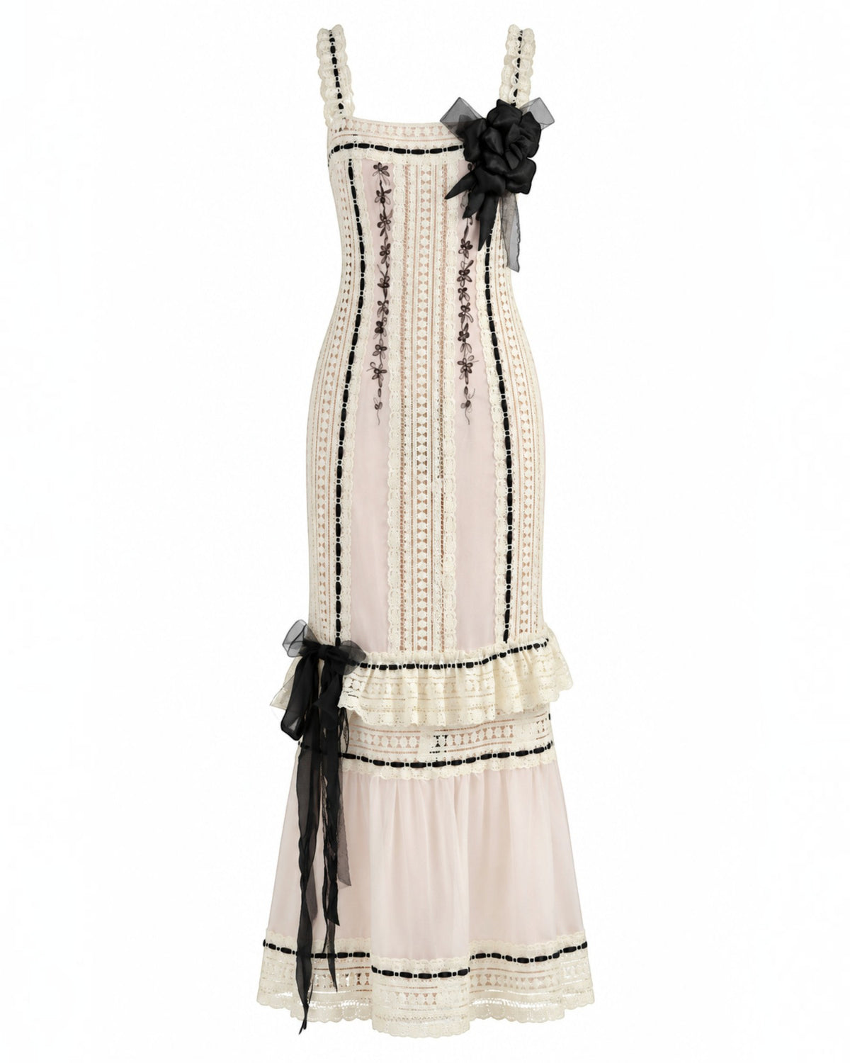 Lace Panel Draped Gown