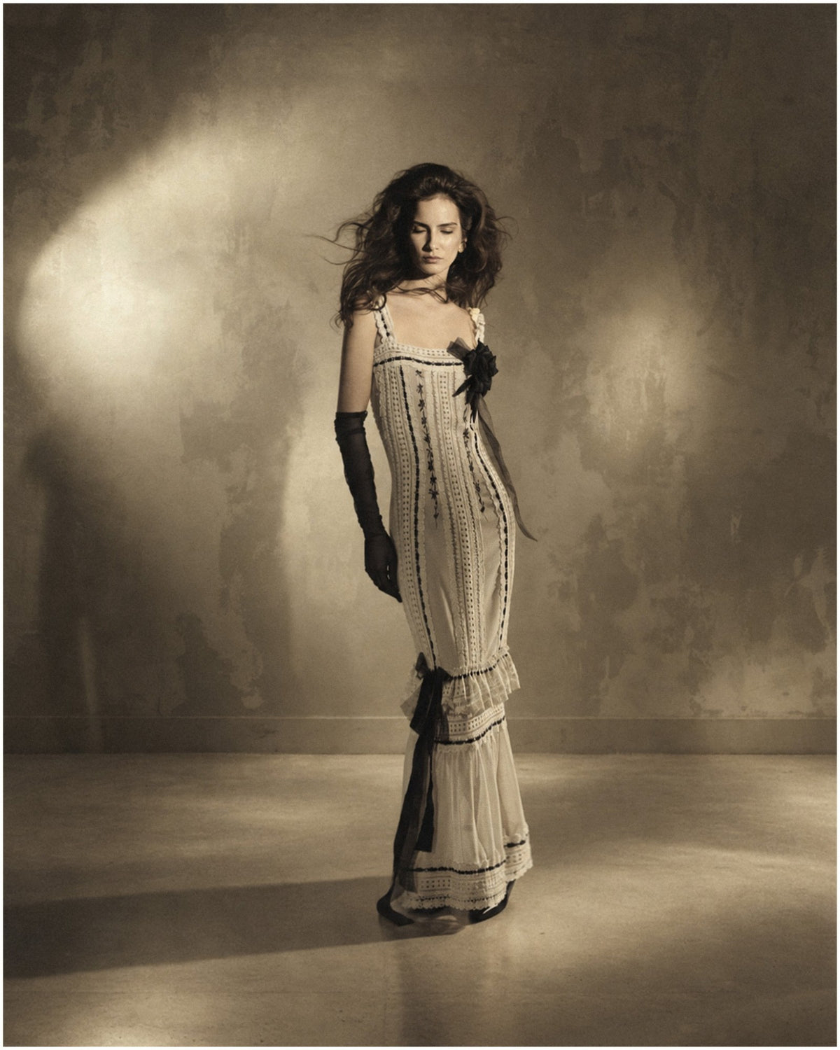 Lace Panel Draped Gown