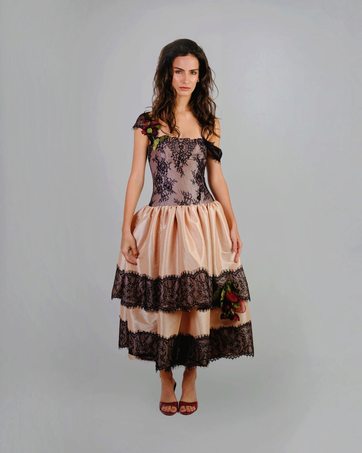 Lace Bustier Tiered Gown