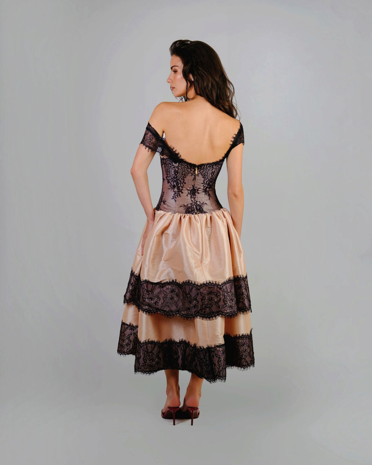 Lace Bustier Tiered Gown