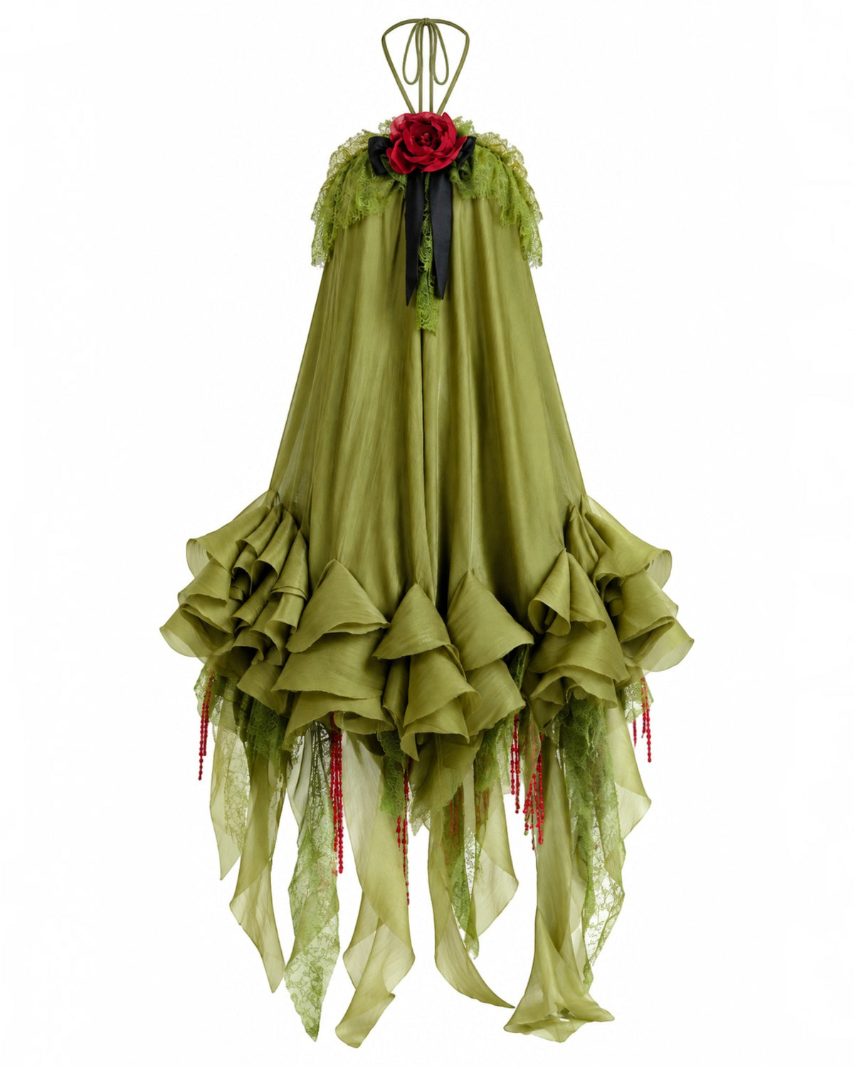 Draped Floral Ruffle Gown