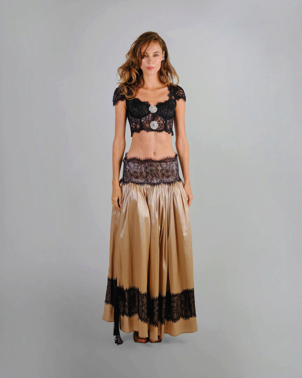 Embellished Cropped Top & Draped Skirt Set