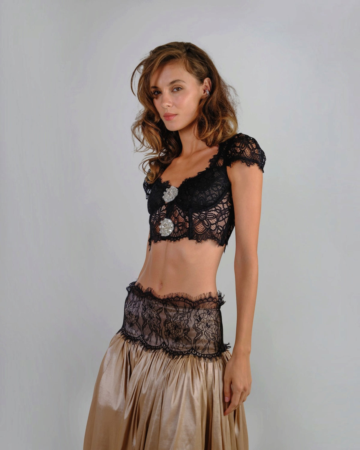 Embellished Cropped Top & Draped Skirt Set