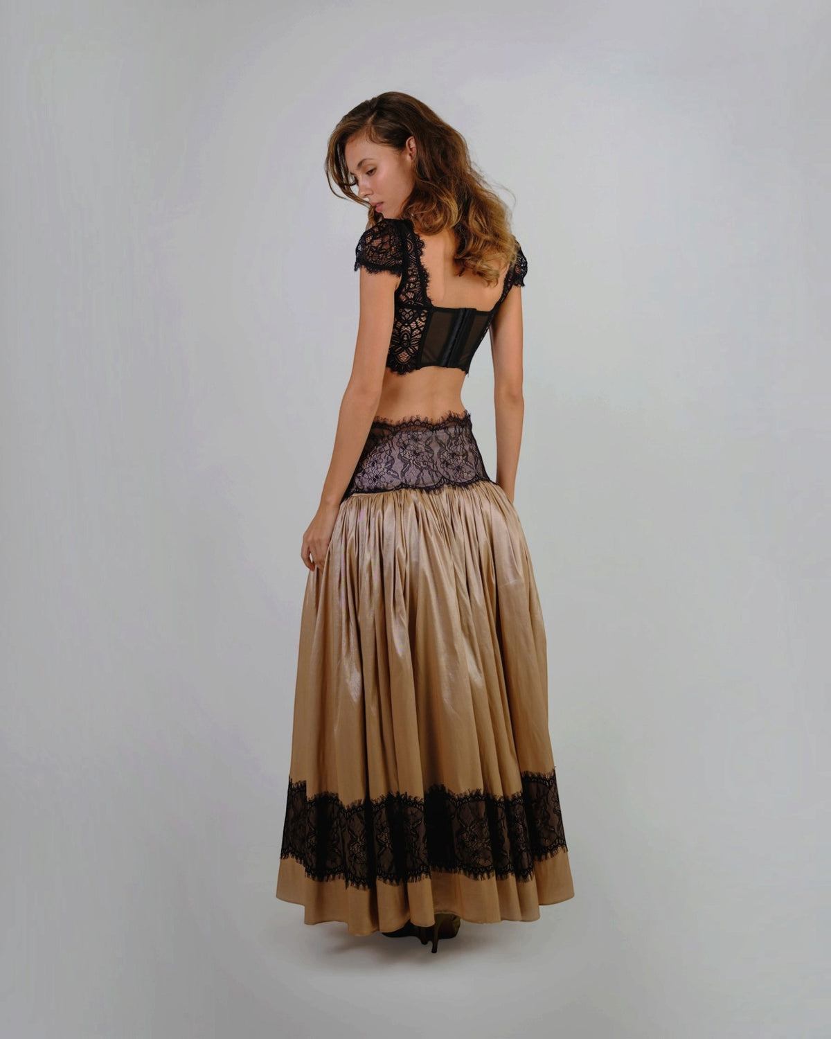 Embellished Cropped Top & Draped Skirt Set