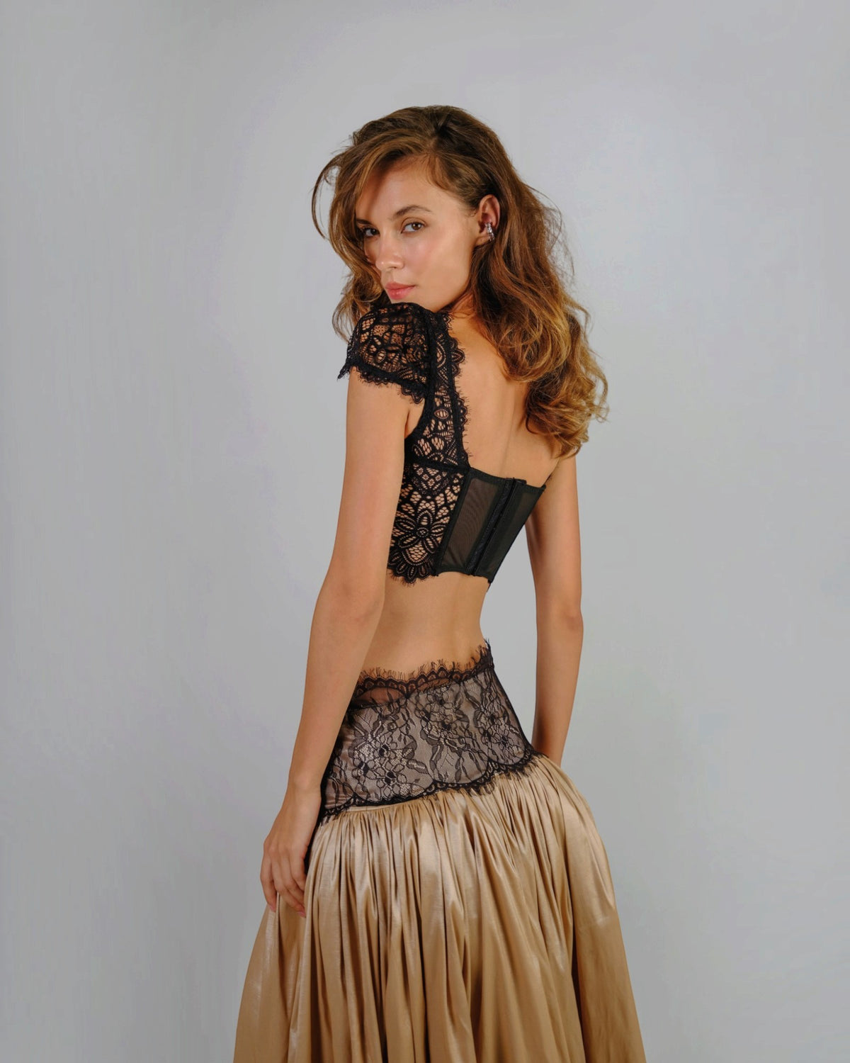 Embellished Cropped Top & Draped Skirt Set