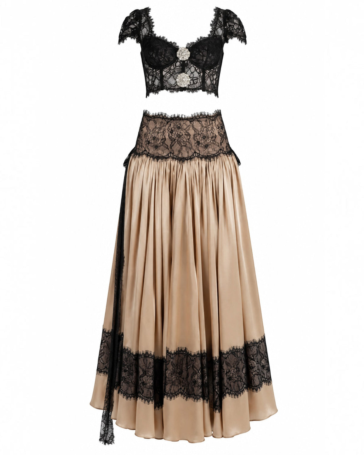 Embellished Cropped Top & Draped Skirt Set