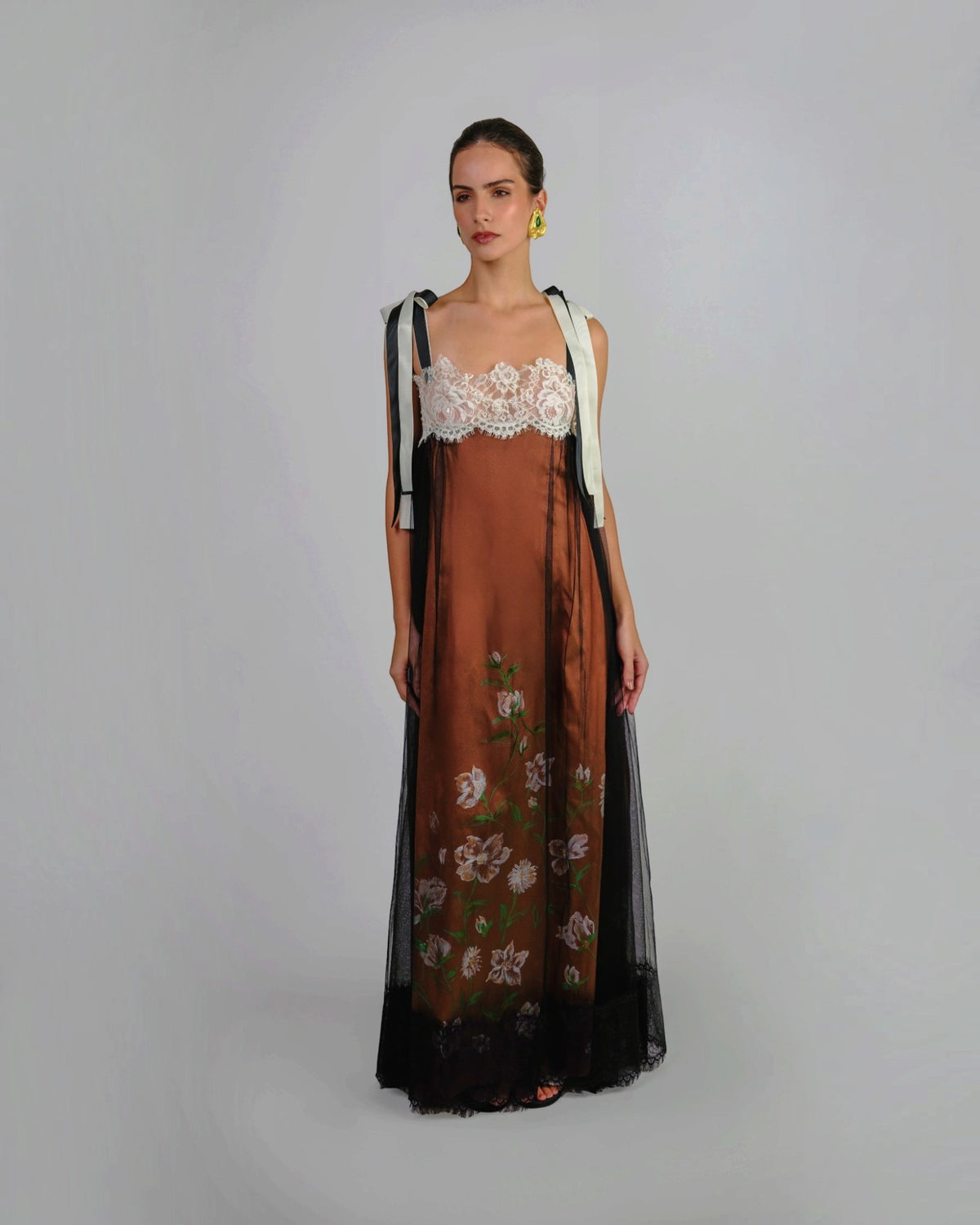 Hand-Painted Floral Tulle Gown