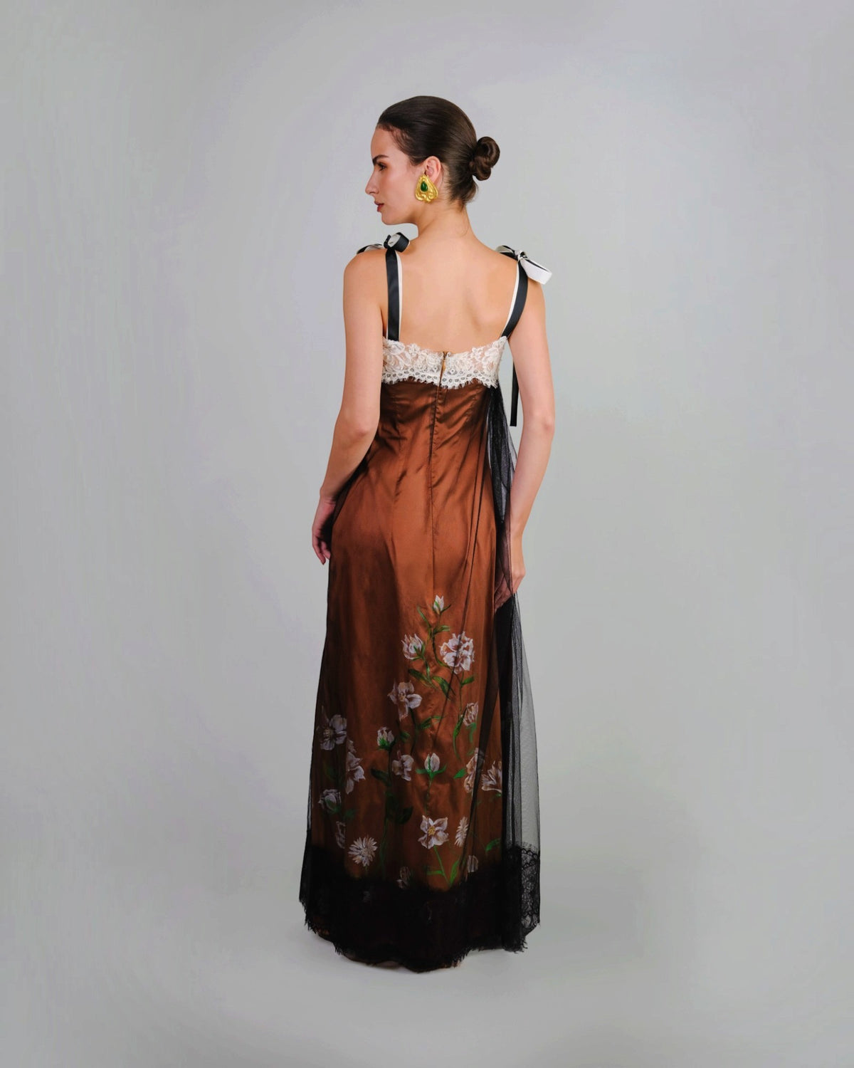 Hand-Painted Floral Tulle Gown