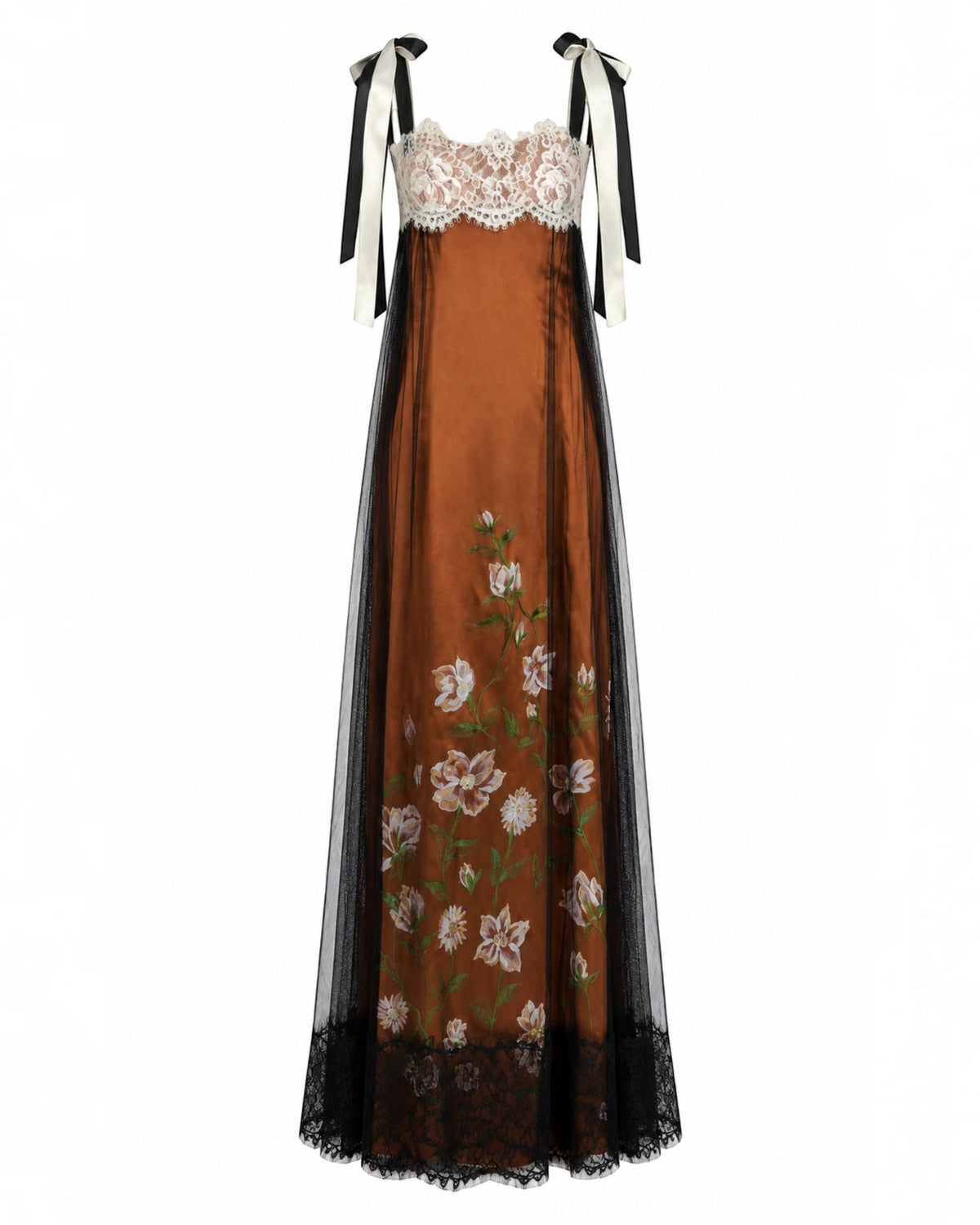 Hand-Painted Floral Tulle Gown