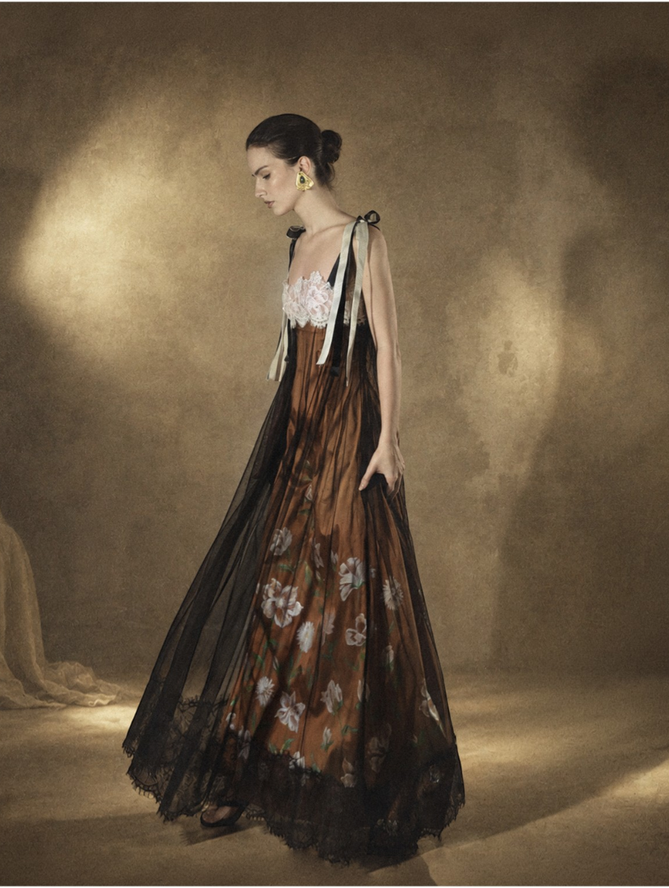 Hand-Painted Floral Tulle Gown