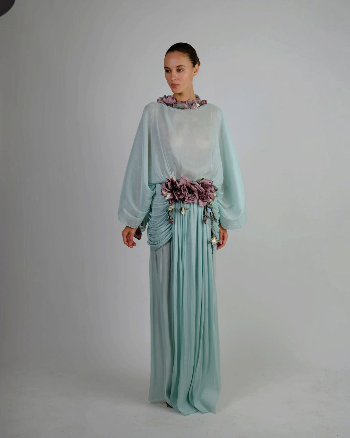 Blue Chiffon Draped Gown
