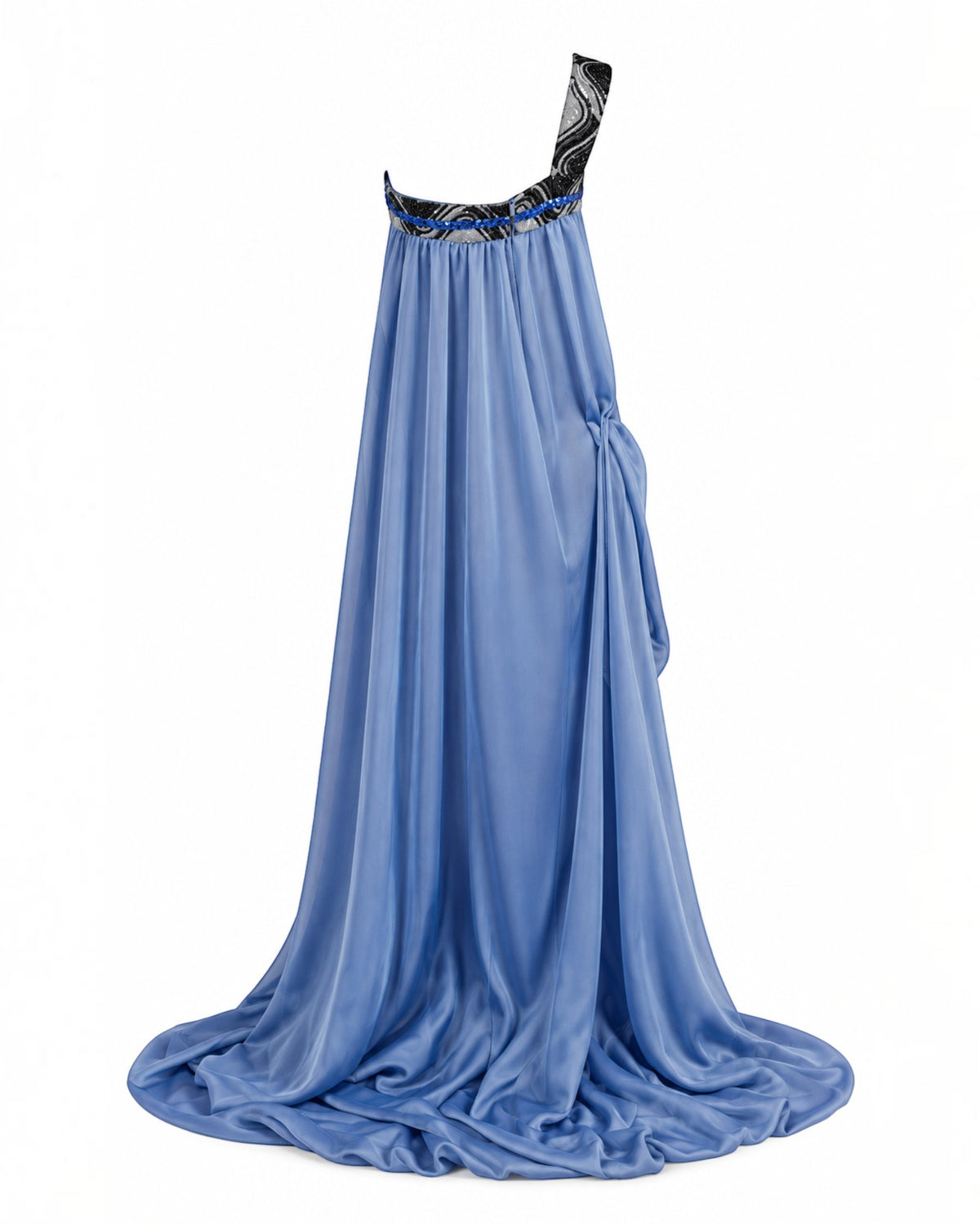 Beaded One-Shoulder Draped Gown
