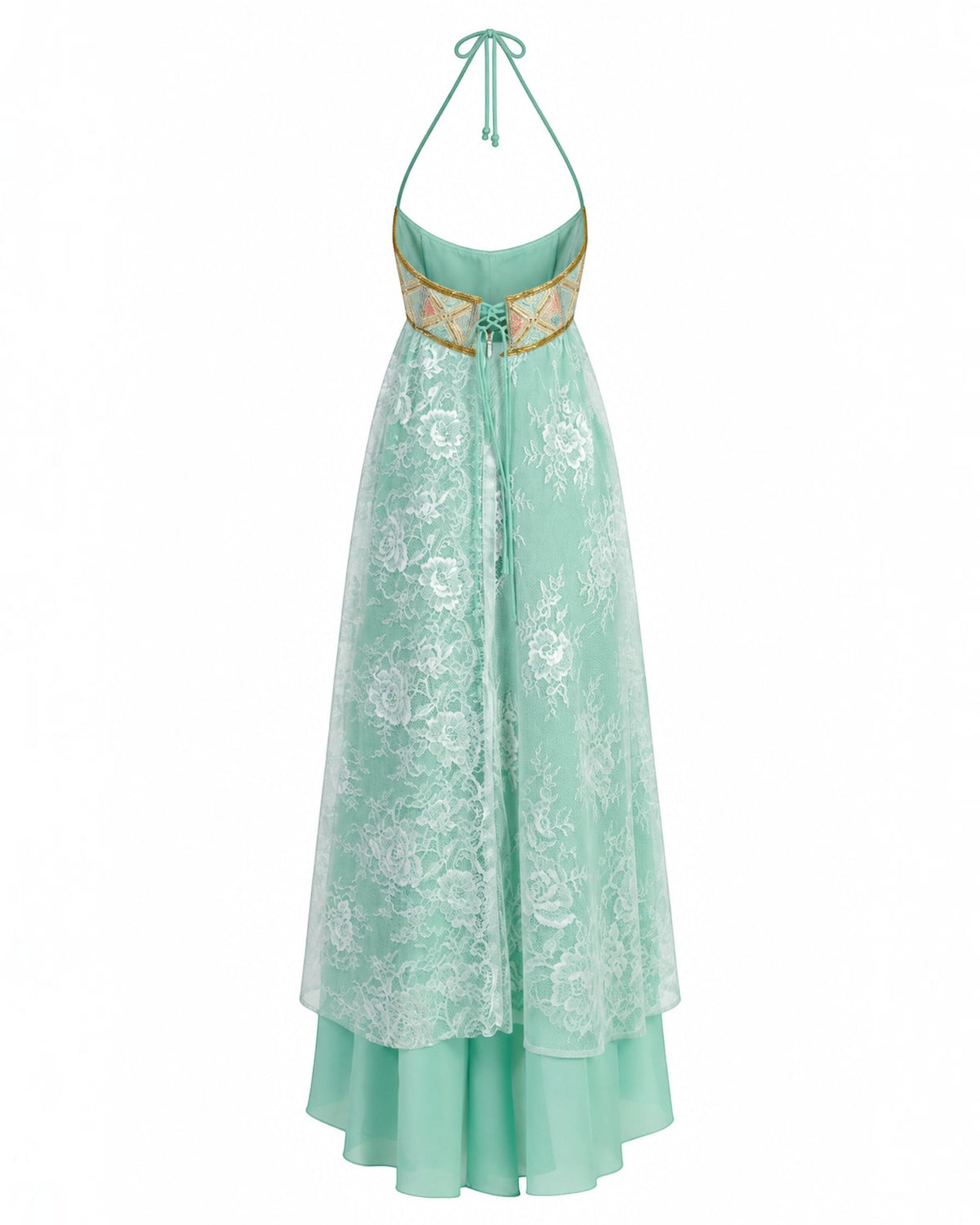 Embellished Lace Halter Gown