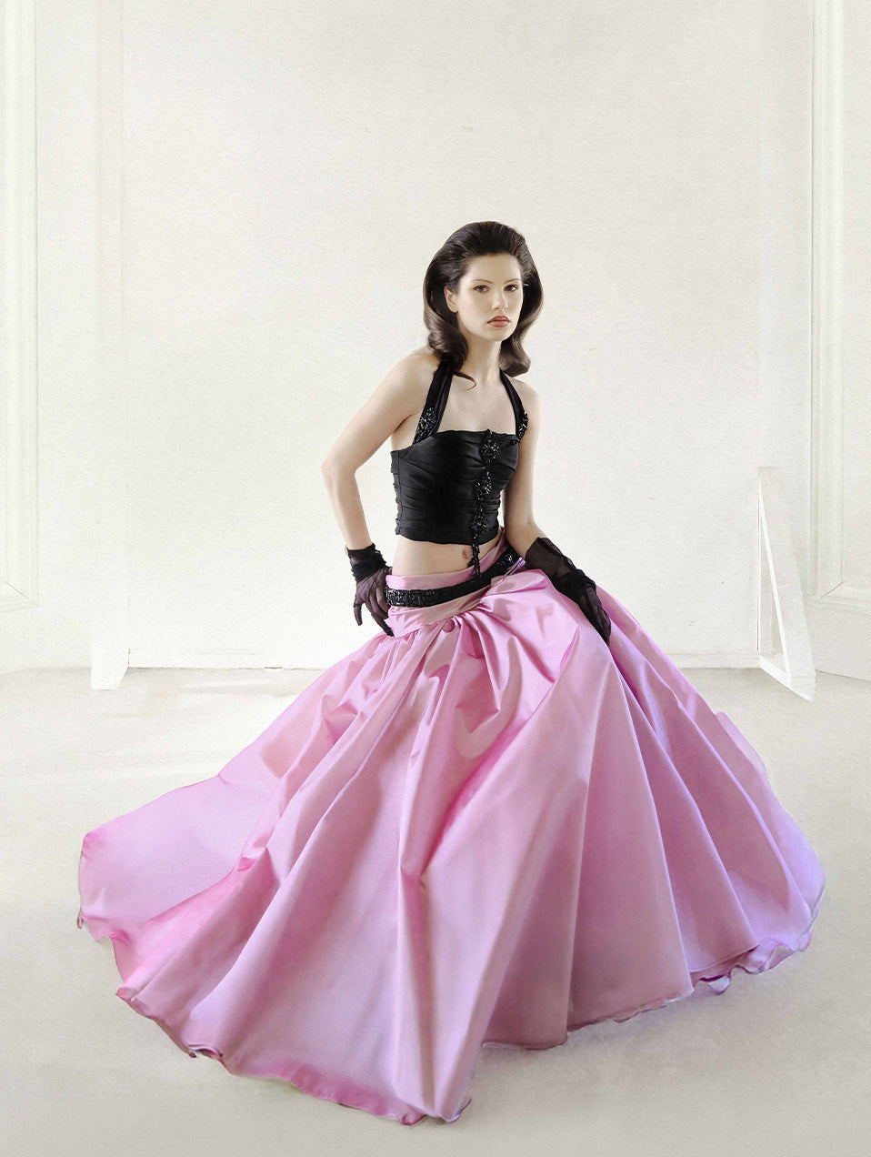 Cropped Bodice Pink Volume Dress