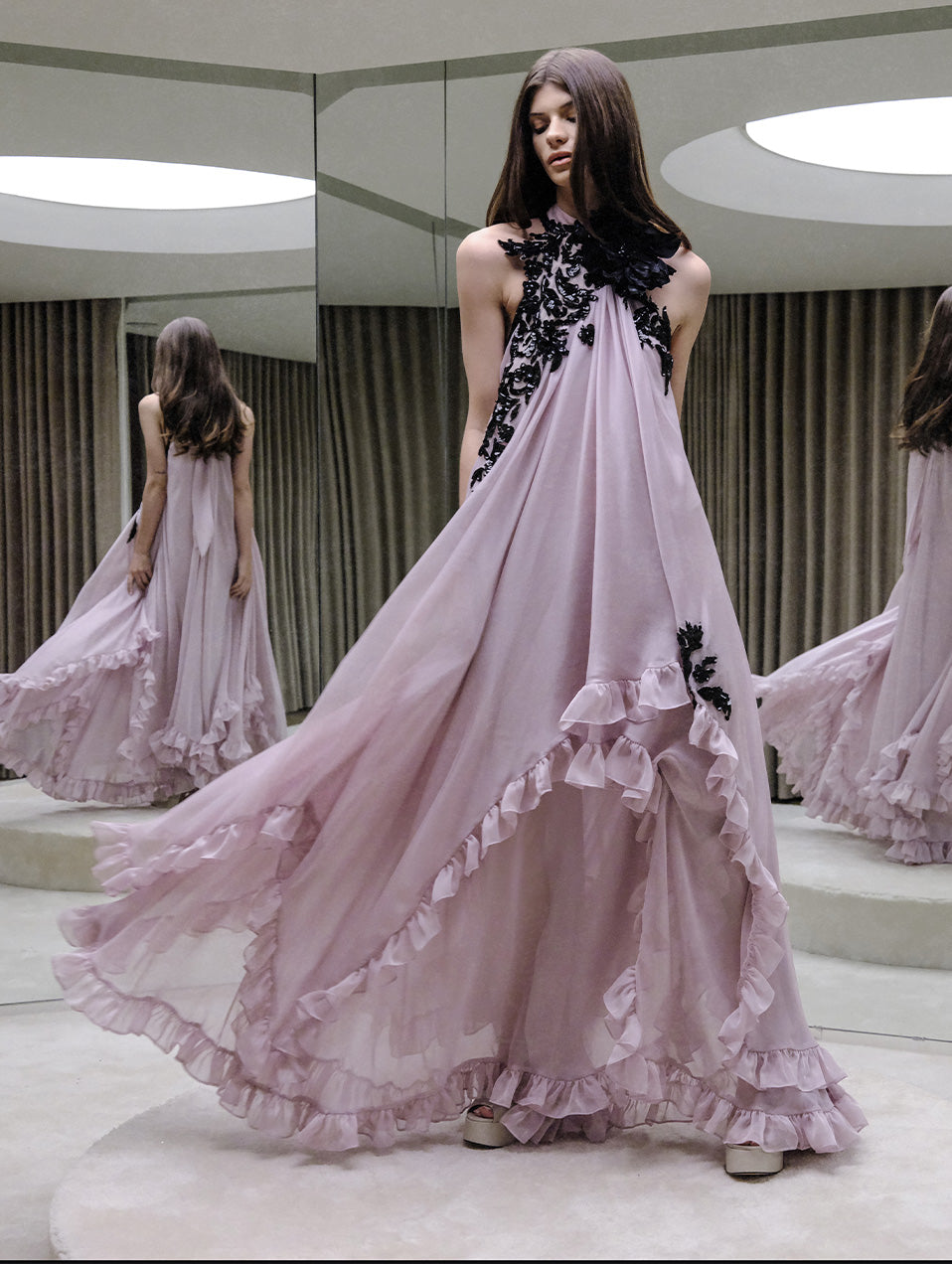 High-Neck Chiffon Maxi Dress