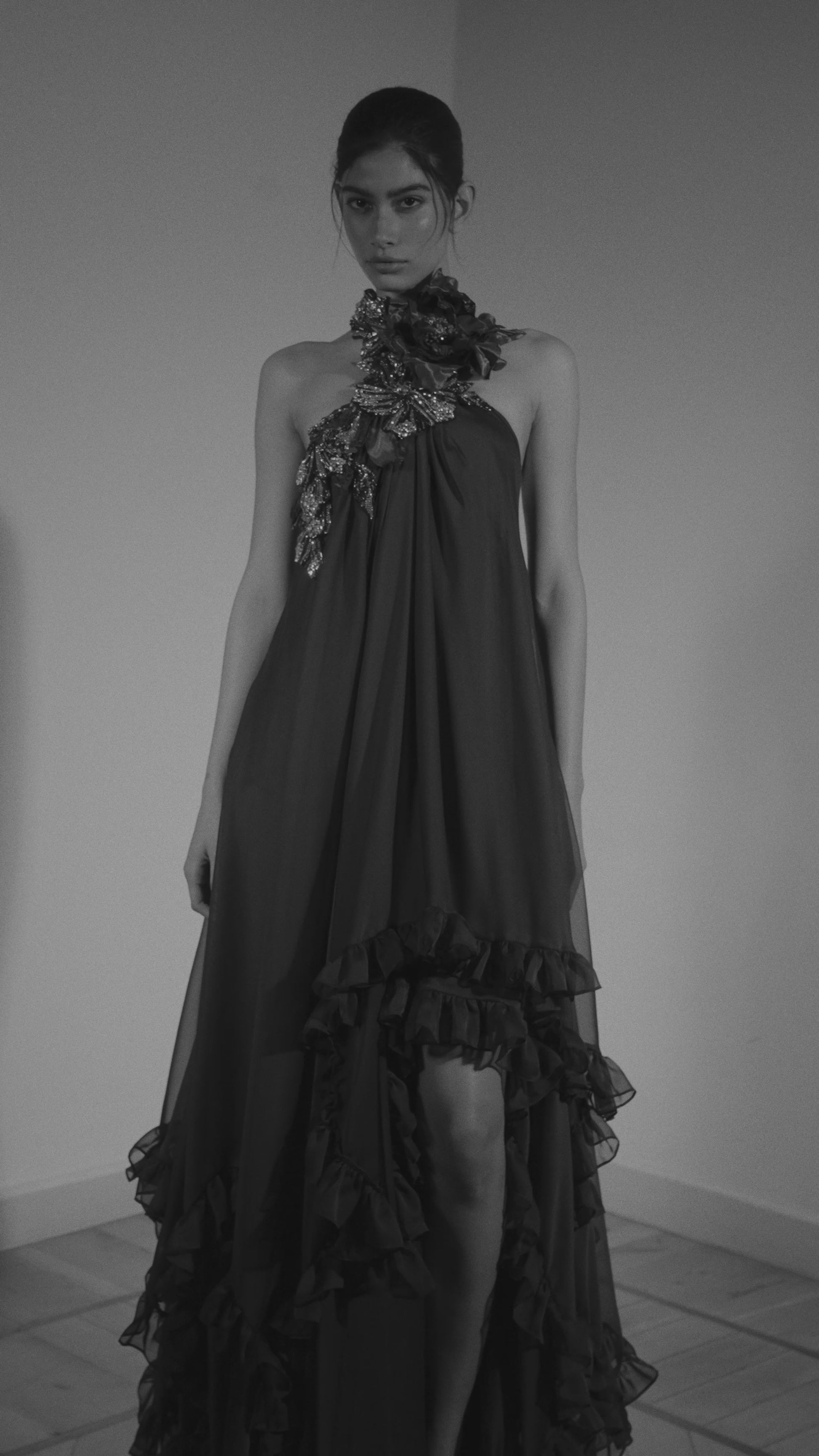 Brown High-Low Chiffon Dress