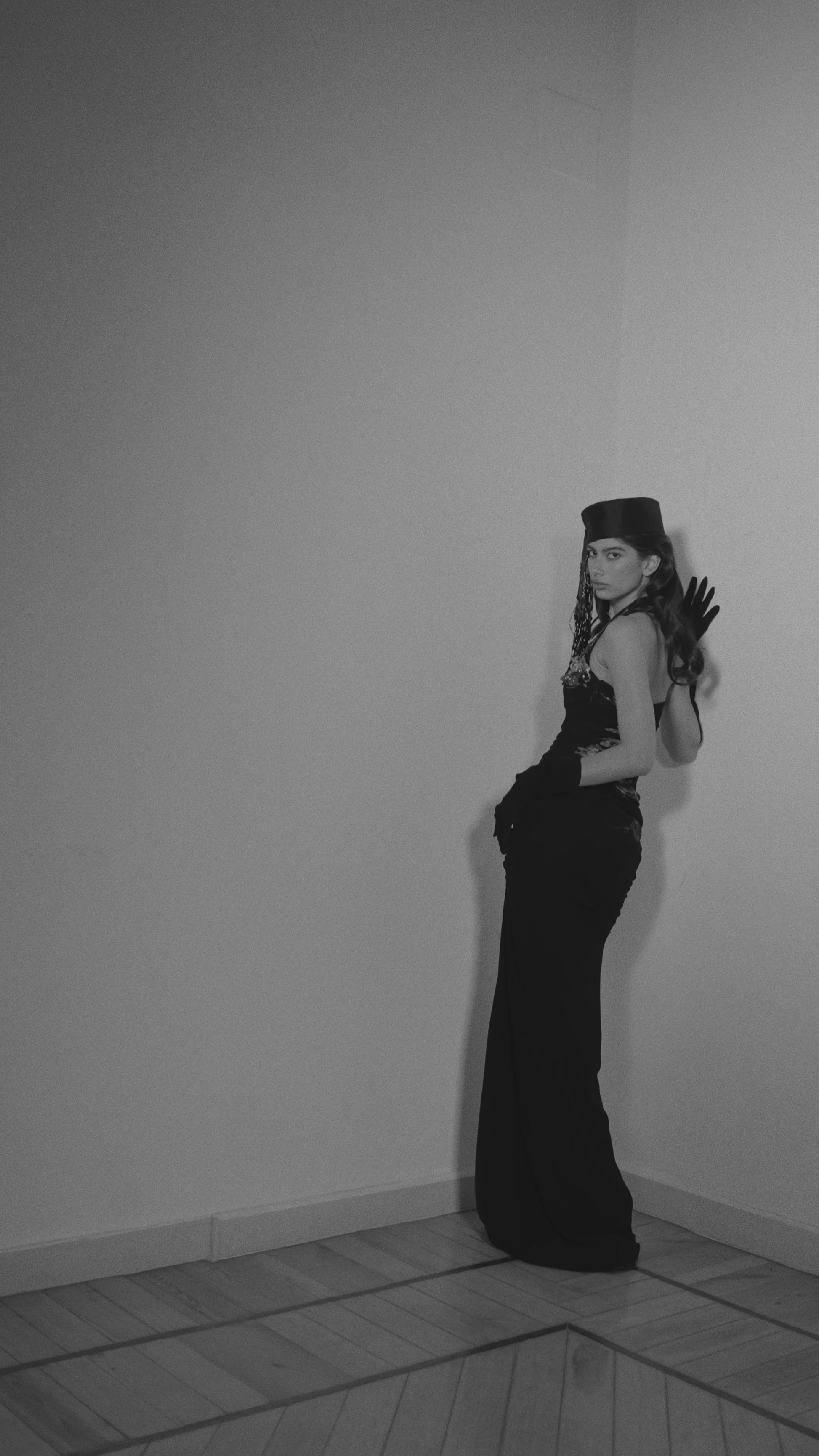 Black Floral Fitted Gown