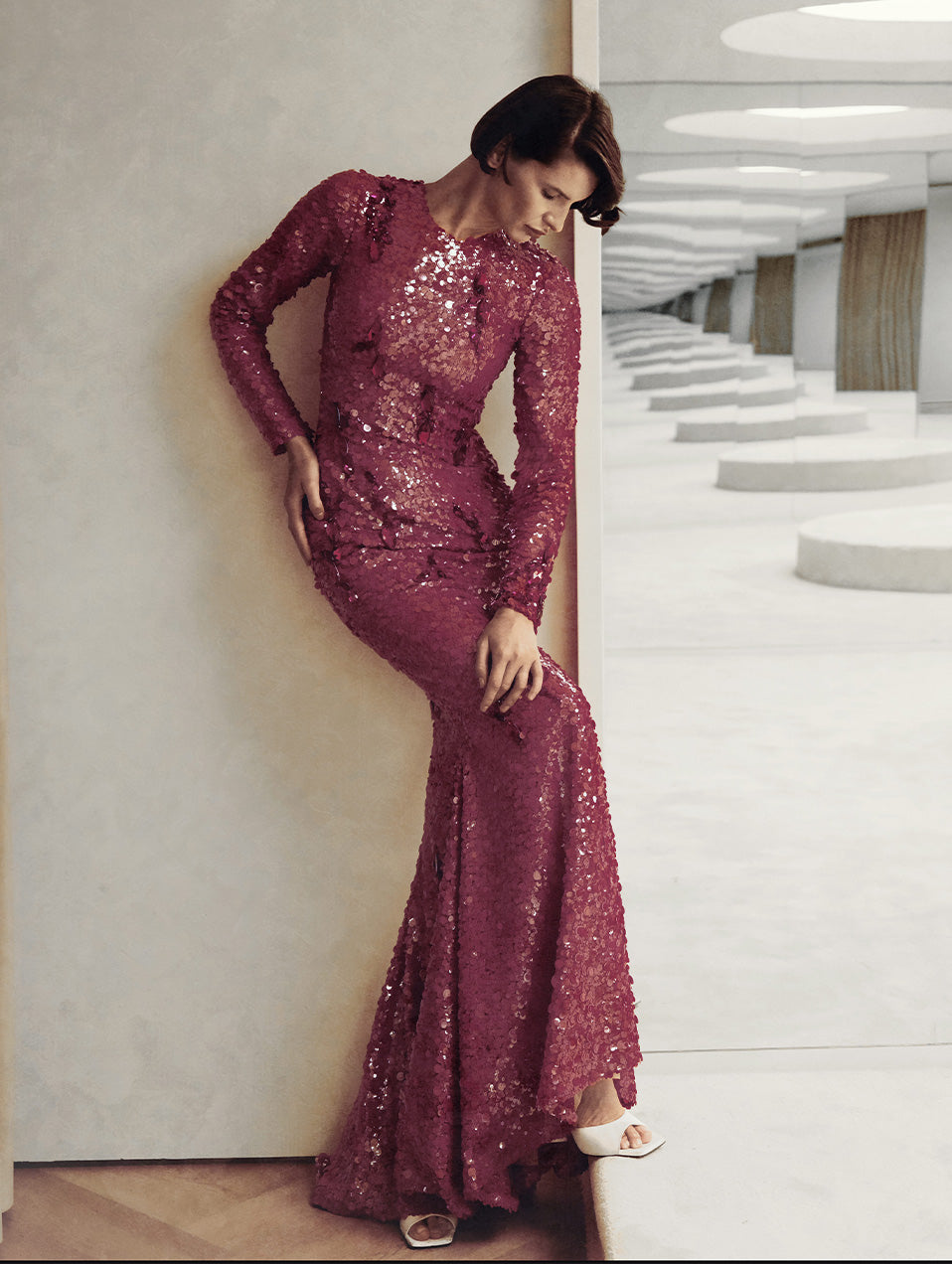 Embellished Long-Sleeve Maxi Dress